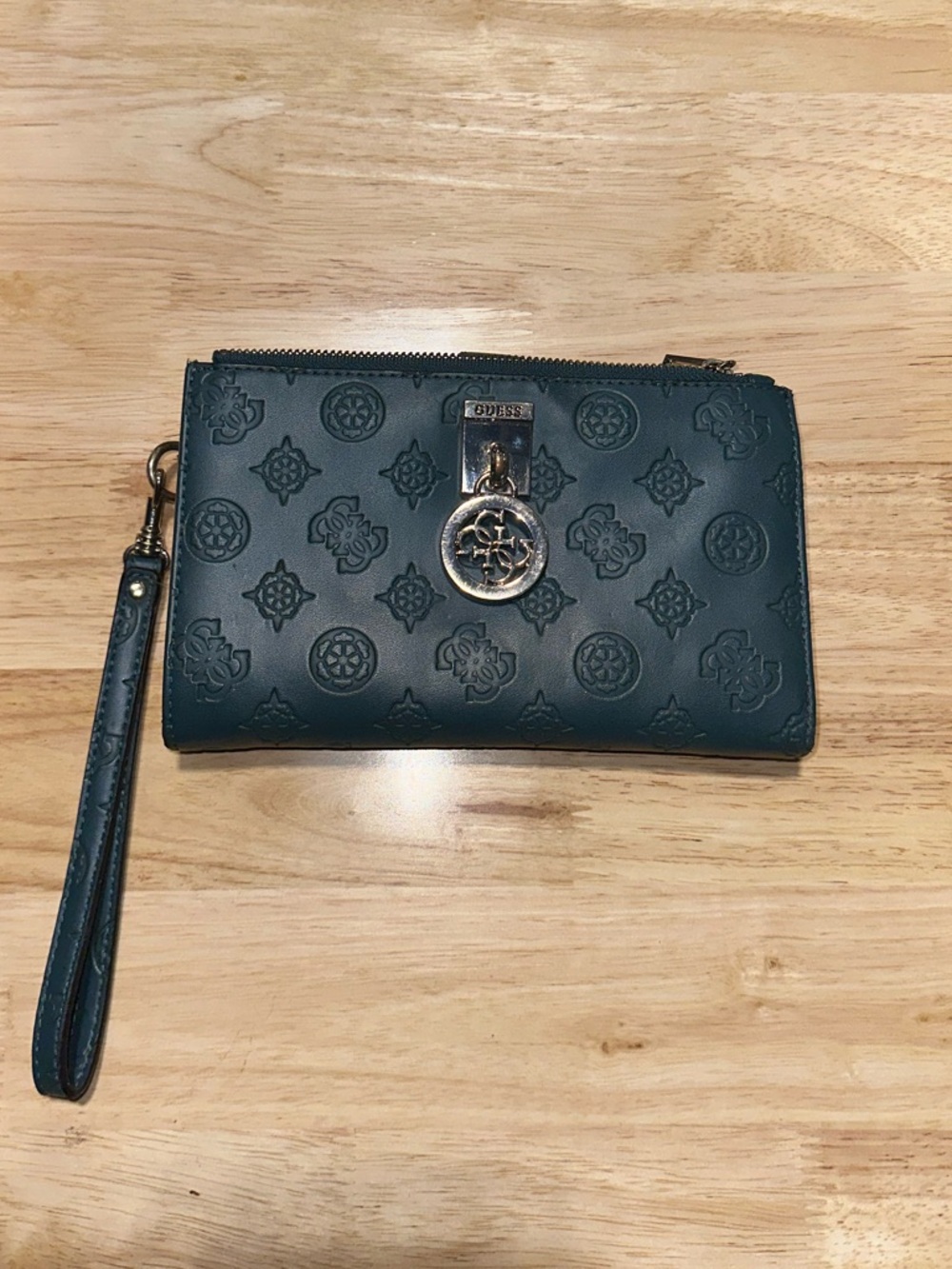 Guess Teal Wristlet Wallet with Embossed Logo
